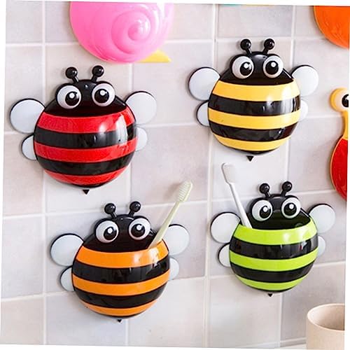 4pcs Cartoon Bee Suction Cup Toothbrush Holder for Bathroom