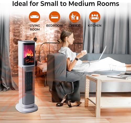 Comfort Zone Tower Heater with 3D Flame and Remote Control 1