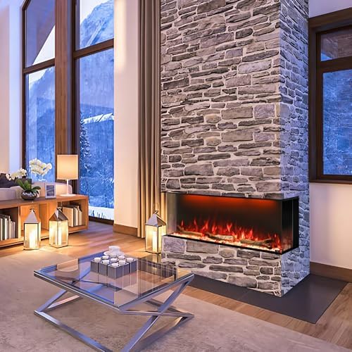 Masarflame 36 WiFi Electric Fireplace with 3-Sided Glass Design