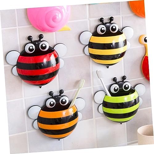 4pcs Creative Cartoon Honeybee Toothbrush Holder Suction Cup Organizer