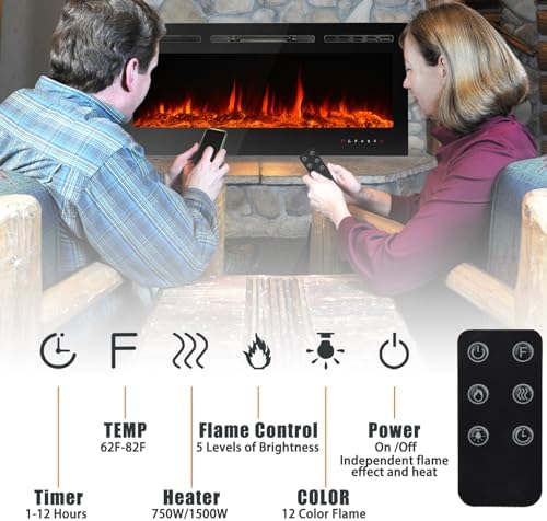 CharaVector 60 Inch Electric Fireplace with Remote Control and Touch Screen Black