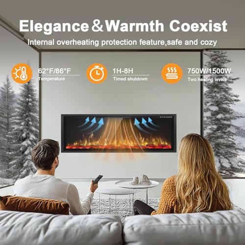 PRETZI 68 Inch Electric Fireplace Ultra Narrow Frame