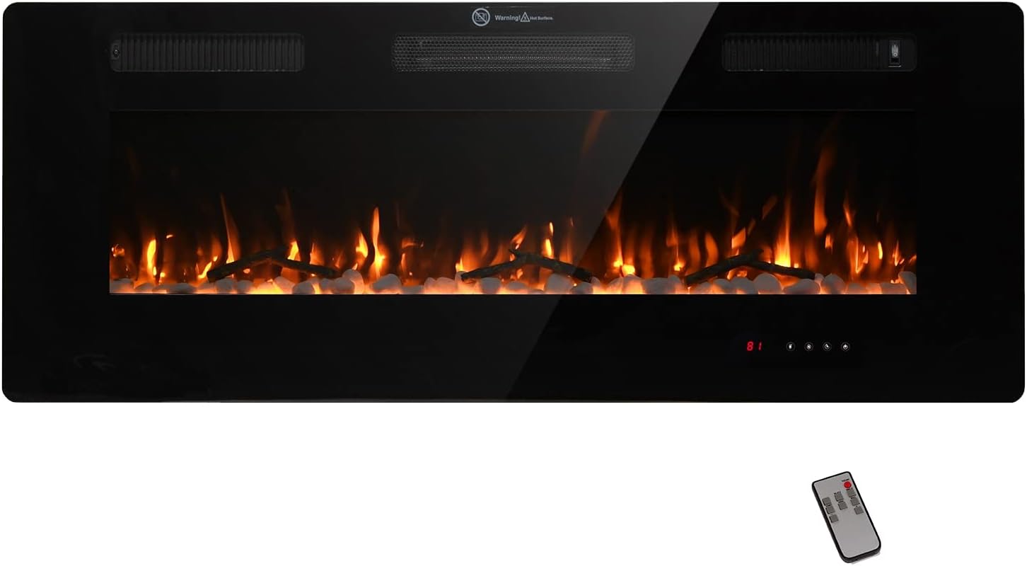 FODINGHILL 60 Electric Fireplace with Touch Screen and Adjustable Flame