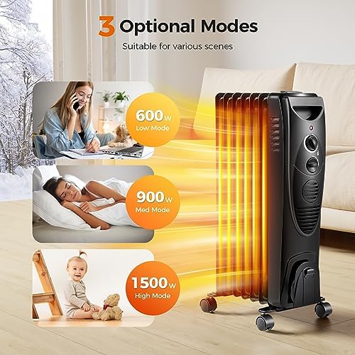 Kismile Portable Electric Radiator with 3 Heat Settings and Smart Thermostat
