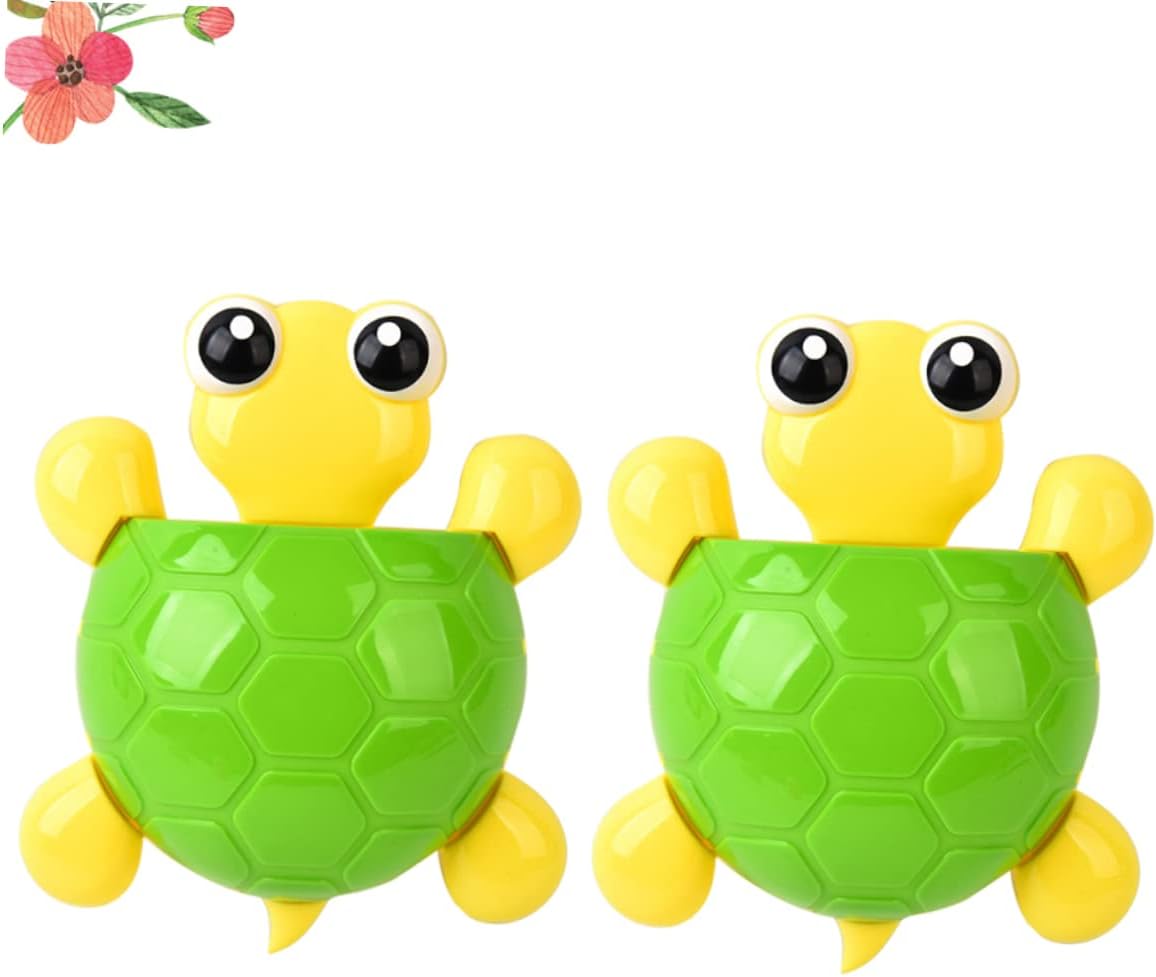 2Pcs Suction Cup Toothbrush Holder with Cute Turtle Design