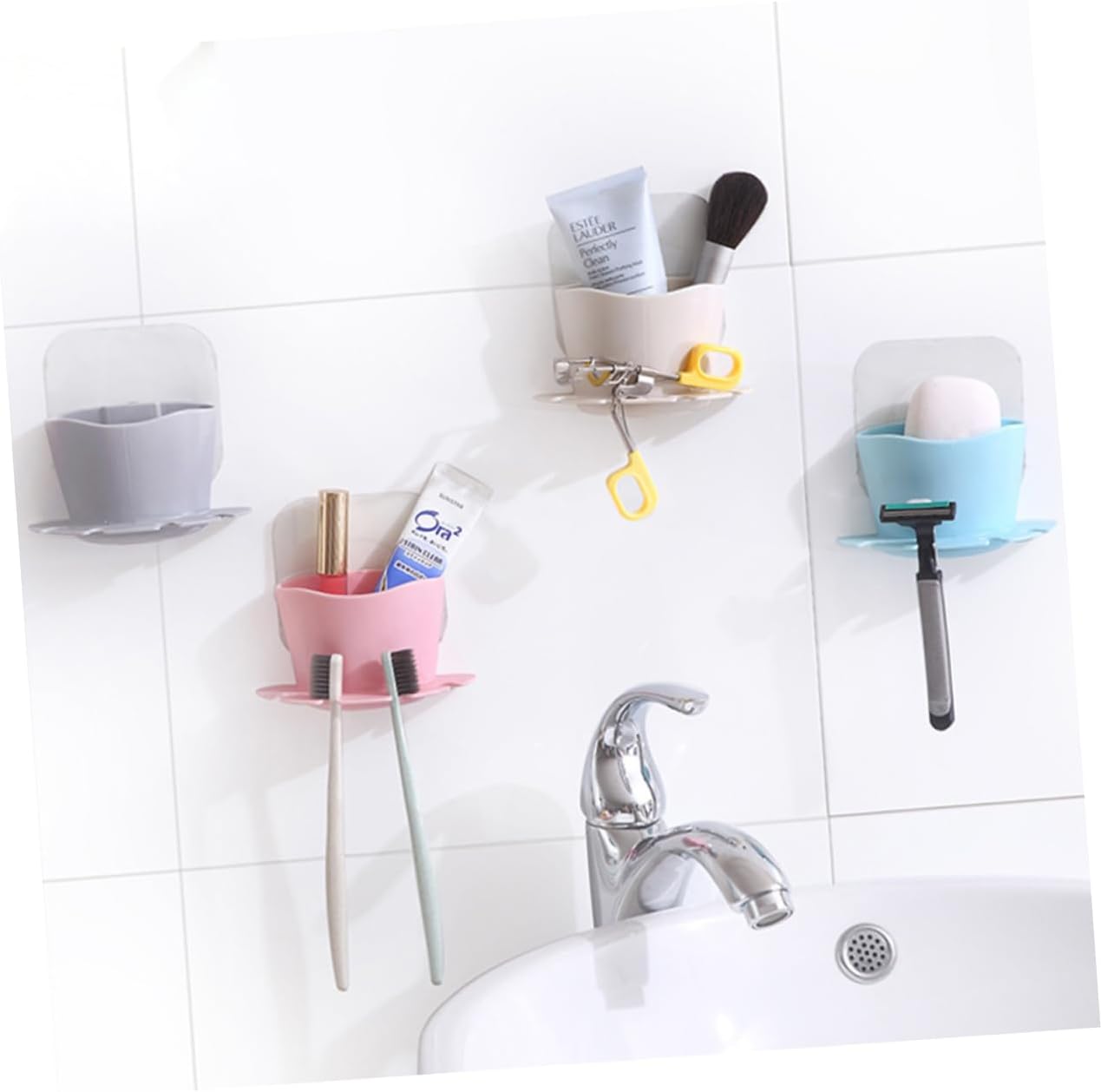 Sosoport Self-Adhesive Suction Cup Toothbrush Holder with Storage