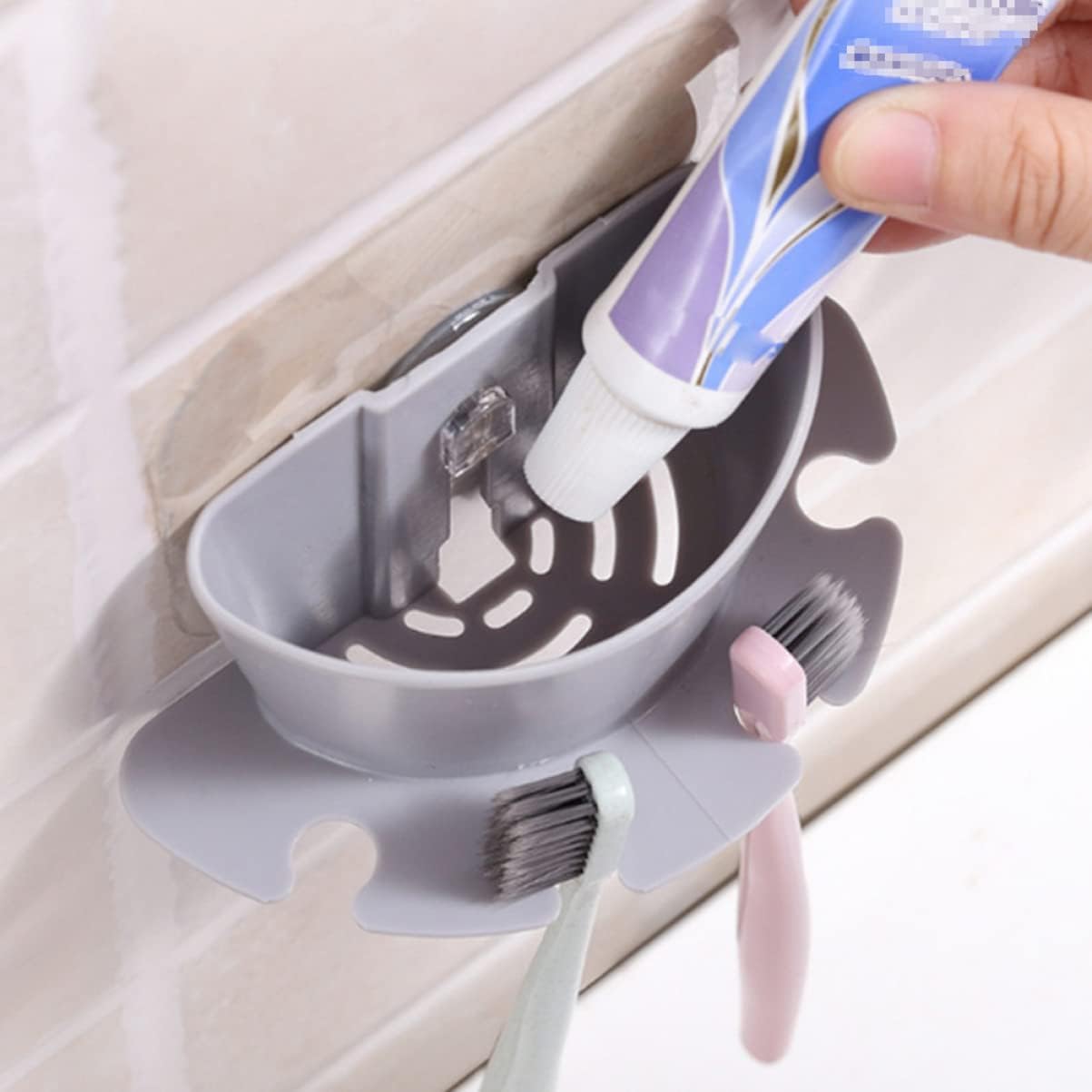 PRETYZOOM Wall Mounted Toothbrush Holder with Suction Cup and Slots