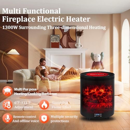 Boomkool Electric Fireplace Heater with 3D Flame and 1300W Power
