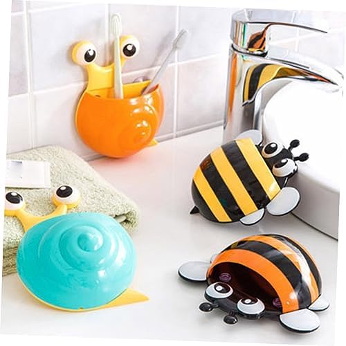 Ciieeo 4pcs Cartoon Bee Wall Mount Toothbrush Holder