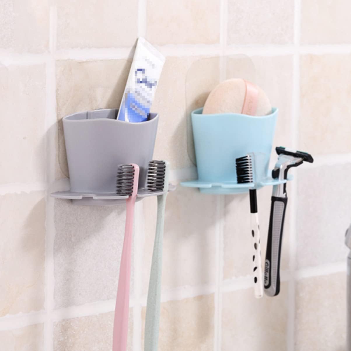 PRETYZOOM Wall Mounted Toothbrush Holder with Suction Cup and Slots