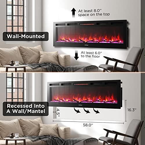 TURBRO 60 Smart WiFi Fireplace with Sound and Flames