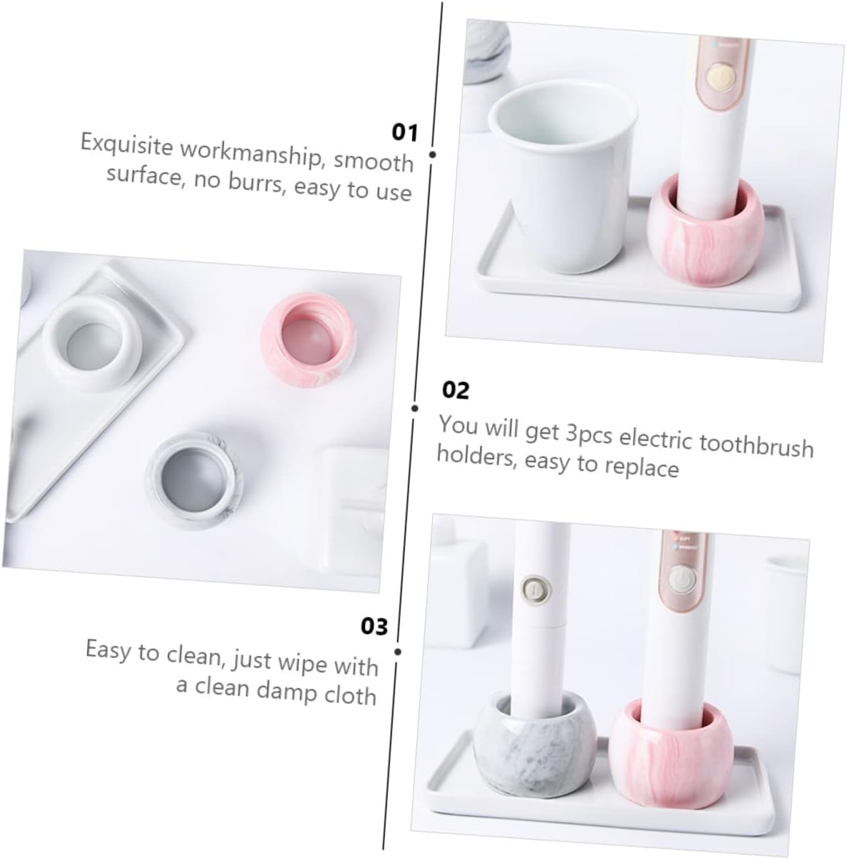 Ciieeo 3pcs Marble Toothbrush Holder Wall-Mounted 1