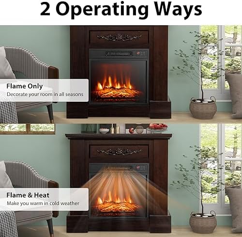 COSTWAY 32-Inch Electric Fireplace with Mantel and Remote Control