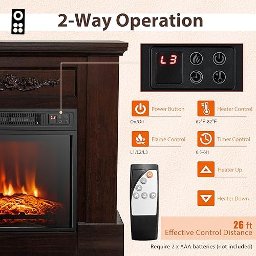 COSTWAY 32-Inch Electric Fireplace with Mantel and Remote Control