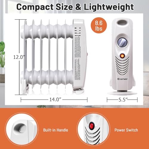 COSTWAY 700W Oil Filled Radiator Heater with Adjustable Thermostat