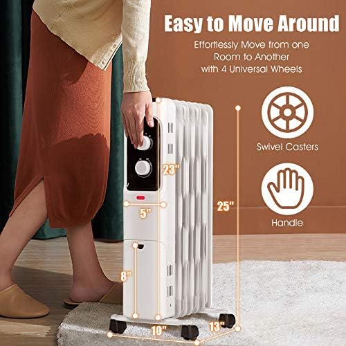 Tangkula 1500W Oil Filled Radiator Heater with 3 Heat Settings