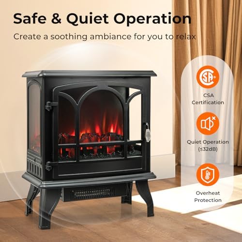 GOFLAME 23 Electric Fireplace Stove with 3-Level Flame and 6H Timer