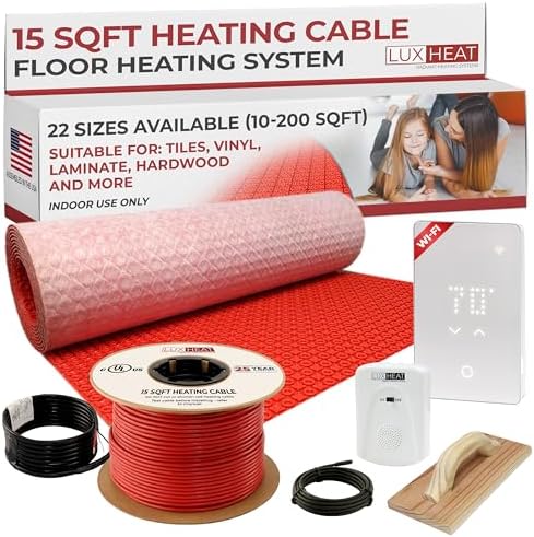LuxHeat 15sqft Electric Floor Heating System with Thermostat and Membrane