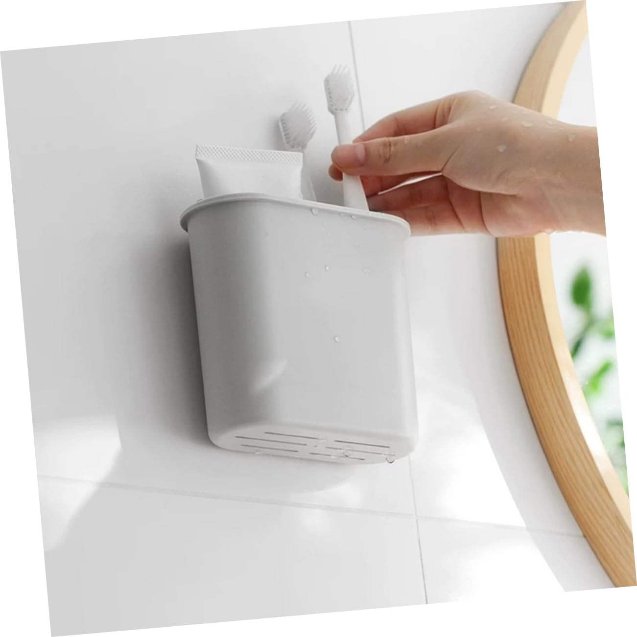 LIFKOME Wall Mounted Toothbrush Holder with Suction Cup Drainage Design