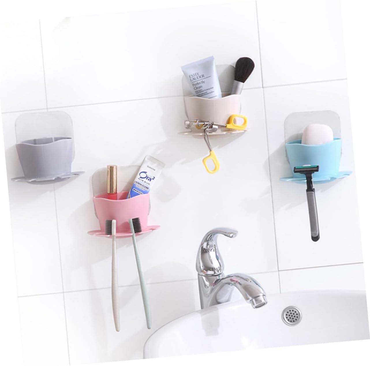 Yardenfun Self Adhesive Suction Cup Toothbrush Holder Wall Mounted Organizer