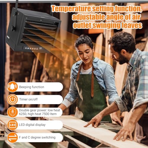 PioneerWorks 7500 Watt Ceiling Mount Garage Heater with Remote