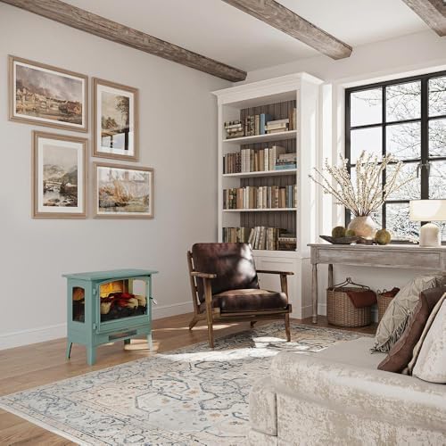 Country Living Infrared Electric Fireplace with Mineral Blue Finish