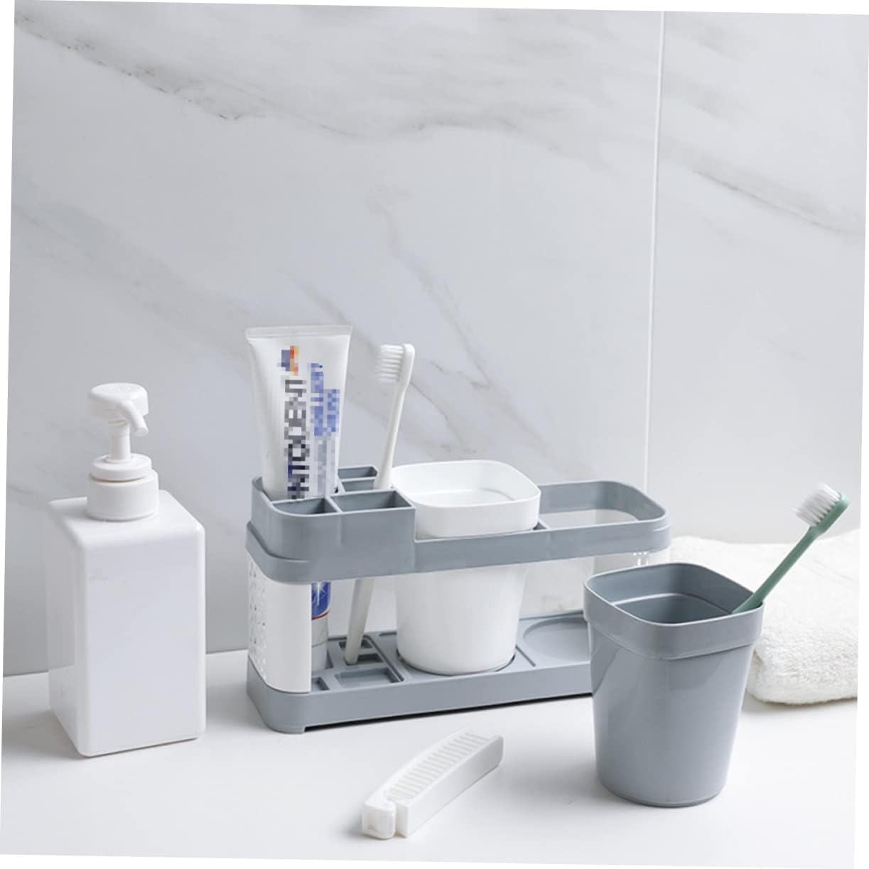 Luxshiny Suction Cup Toothbrush Holder with 2 Cups and 5 Slots