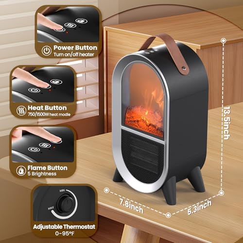 Riseon 1500W750W Electric Fireplace Heater with 3D Flame