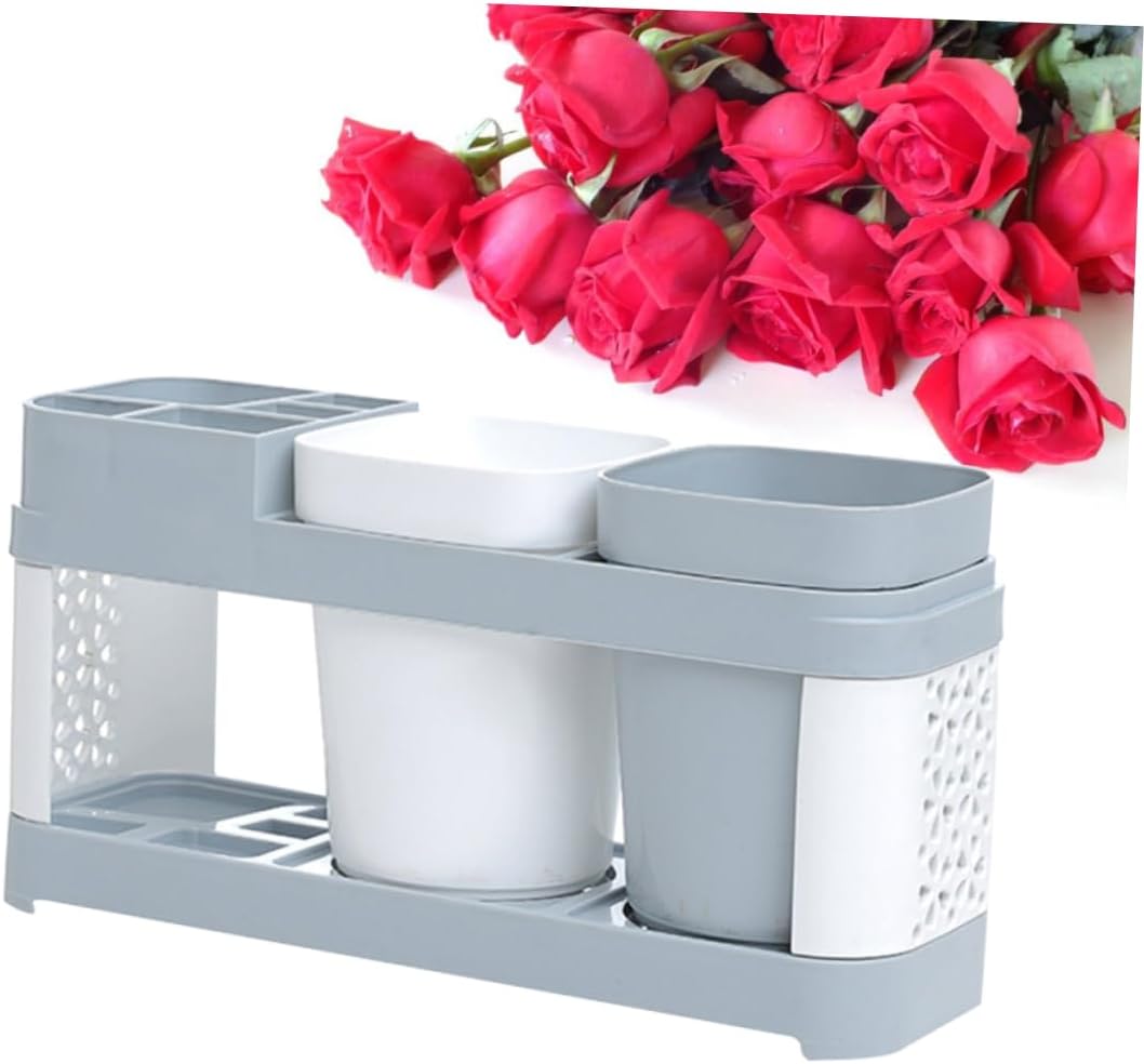 ABOOFAN Toothbrush and Toothpaste Holder with 2 Cups and 5 Slots