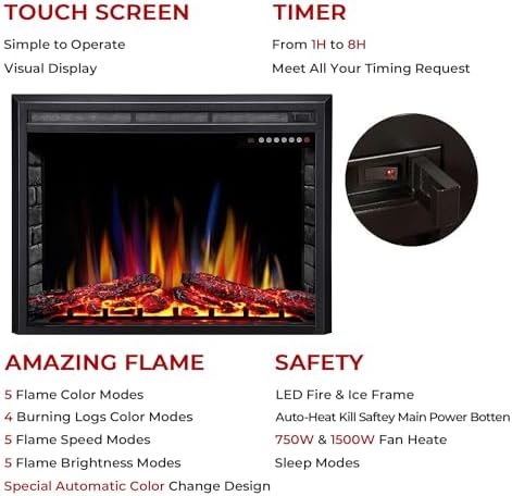 RWFLAME 39 Electric Fireplace Insert with Touch Screen