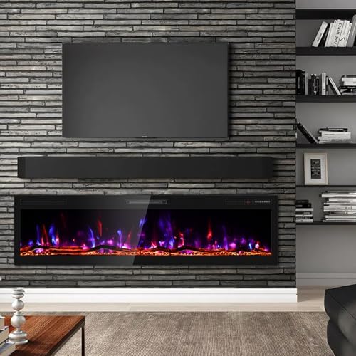 BREEZEHEAT 68 Inch Electric Fireplace with Log and HD Flame