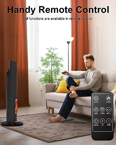 Uthfy 32 1500W Tower Heater with Flame and Thermostat