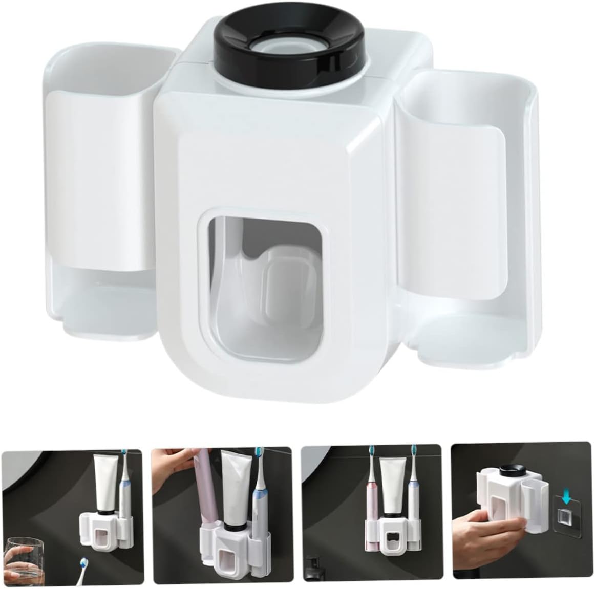 SOLUSTRE Wall Mount Toothpaste Dispenser with Toothbrush Holder