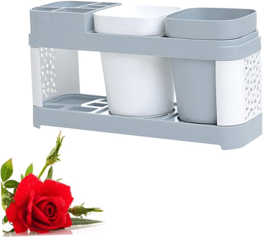 Luxshiny Suction Cup Toothbrush Holder with 2 Cups and 5 Slots