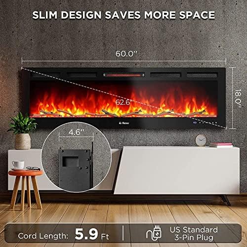TURBRO 60 Smart WiFi Fireplace with Sound and Flames