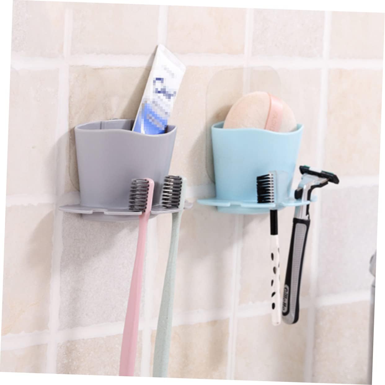 Sosoport Self-Adhesive Suction Cup Toothbrush Holder with Storage