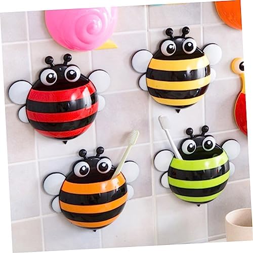 4pcs Cartoon Bee Wall Mount Toothbrush Holder with Suction Cup