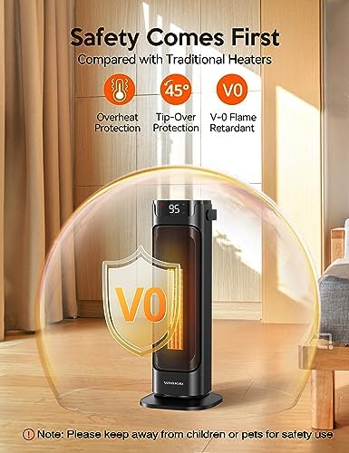 VAGKRI 24 Electric Space Heater with Remote and Thermostat 3 Modes Black