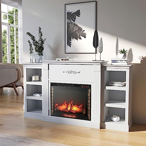 BELLEZE Modern 70 Electric Fireplace with Shelves and Sound