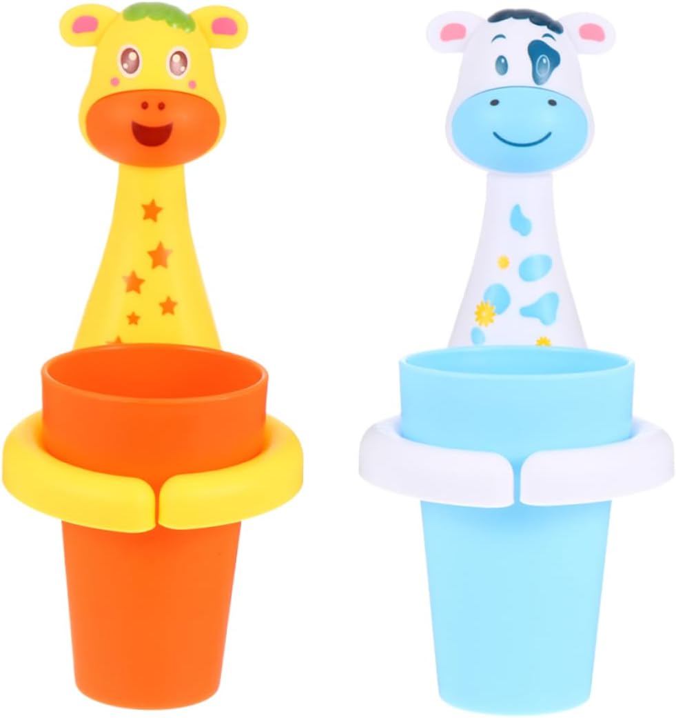 2Sets Cartoon Animal Toothbrush Holder Wall Mounted Storage Rack for Bathroom