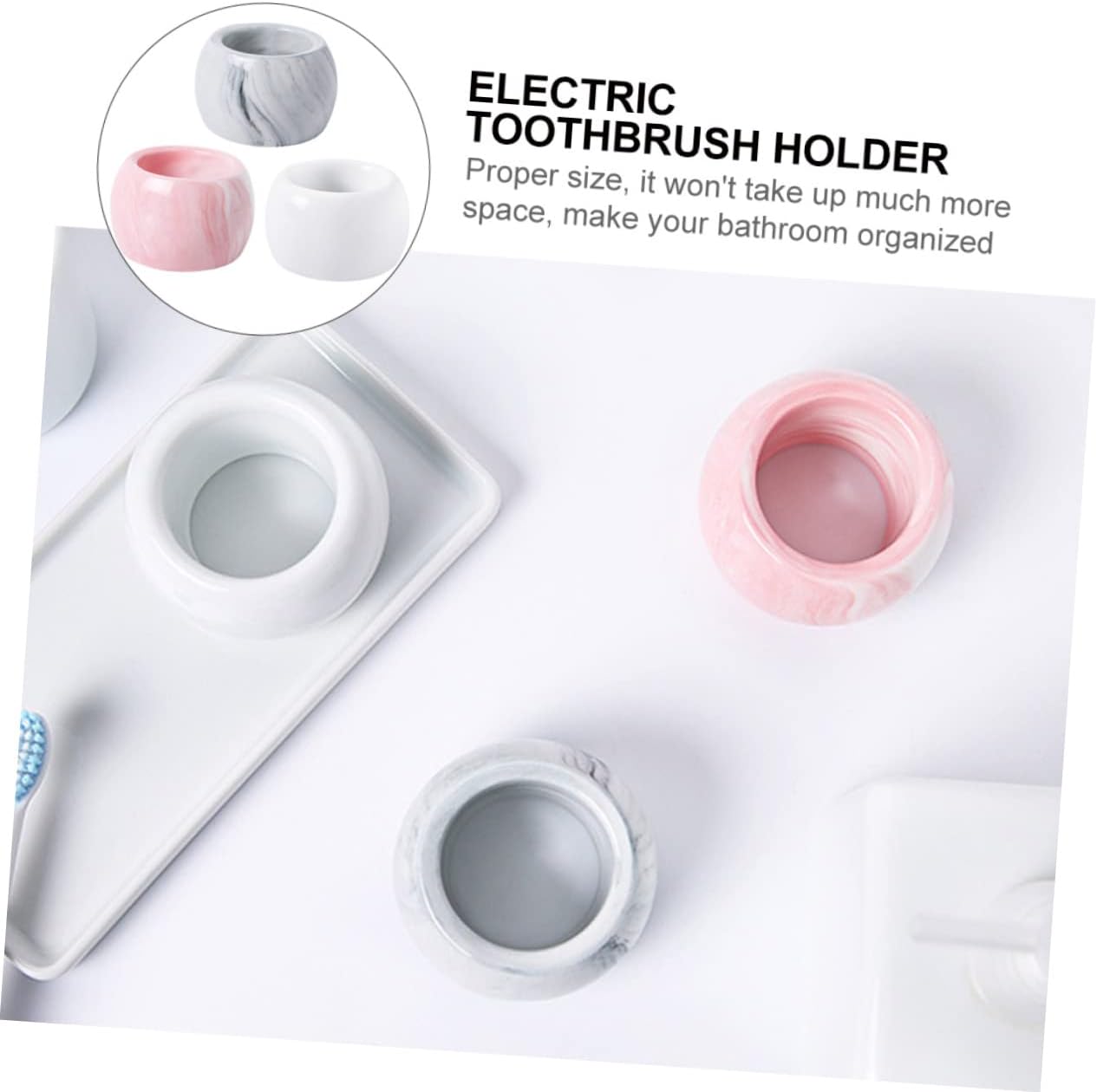 Ciieeo 3pcs Marble Toothbrush Holder Wall-Mounted 1