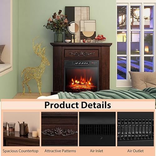 COSTWAY 32-Inch Electric Fireplace with Mantel and Remote Control