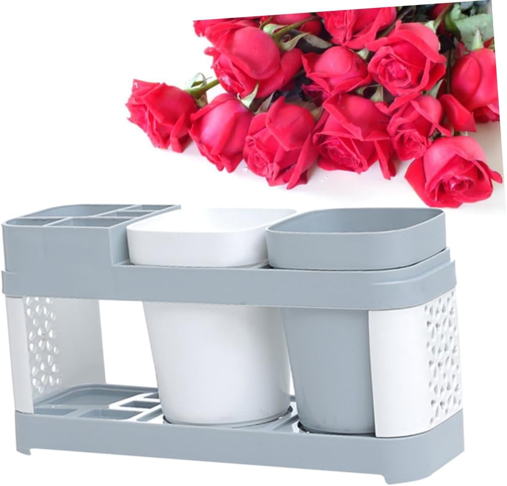 Luxshiny Suction Cup Toothbrush Holder with 2 Cups and 5 Slots