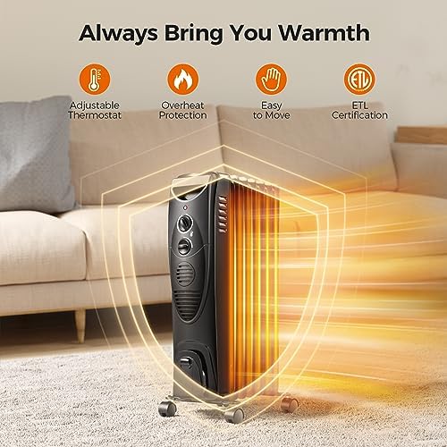Kismile Portable Electric Radiator with 3 Heat Settings and Smart Thermostat