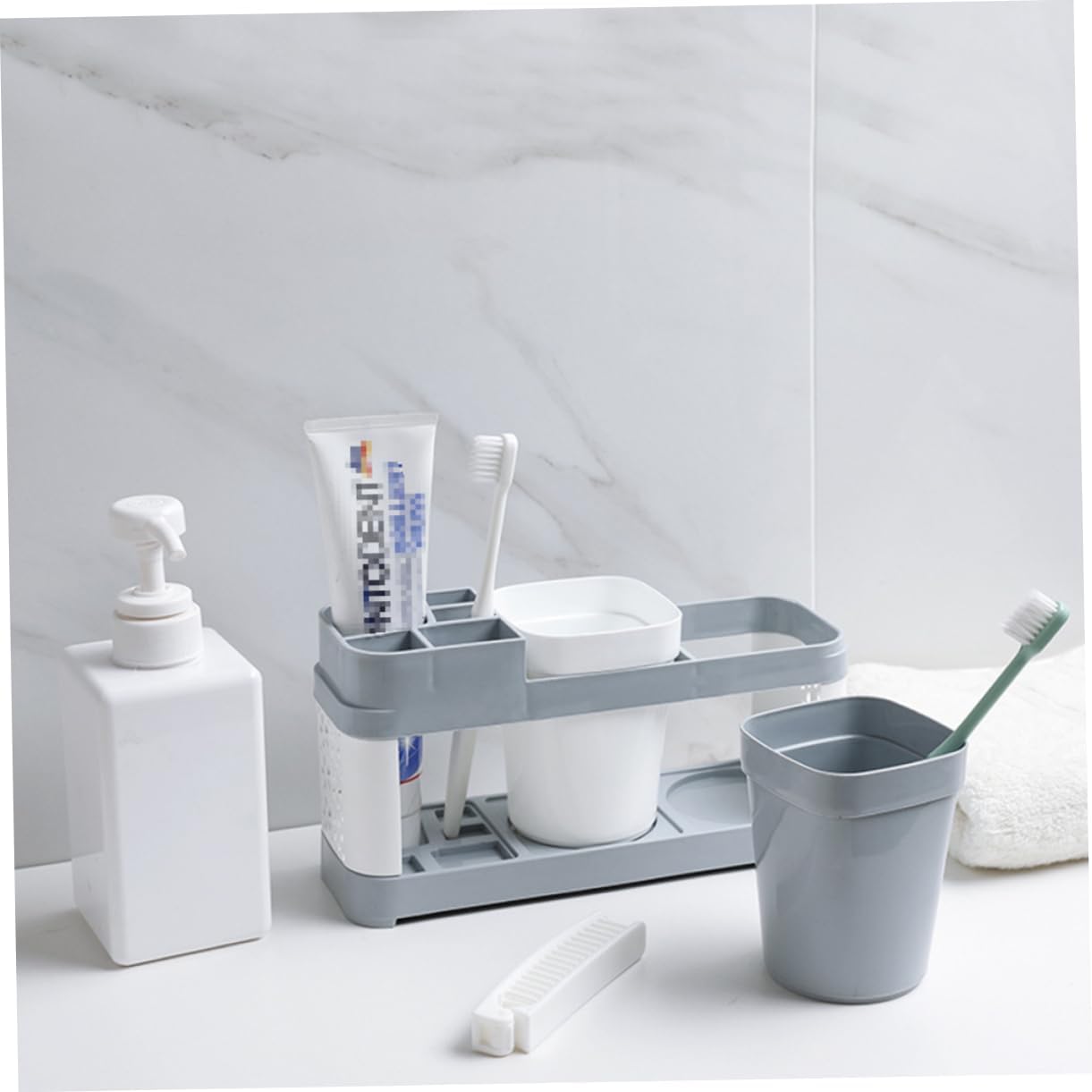 ABOOFAN Toothbrush and Toothpaste Holder with 2 Cups and 5 Slots