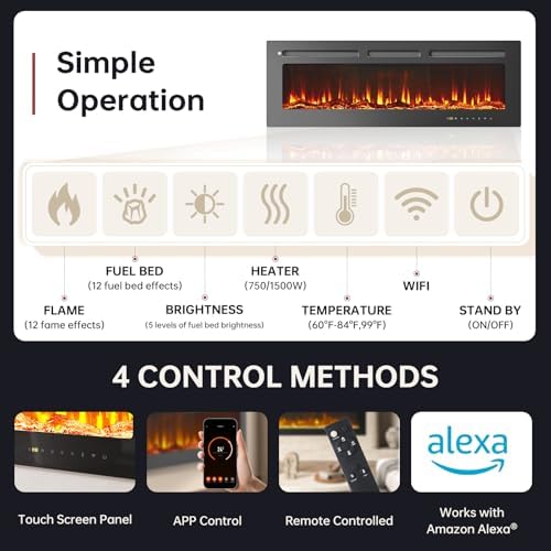 oneinmil 50 Smart Electric Fireplace Heater with Alexa Compatibility