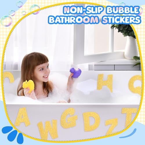 Fullhawl 26 Pcs Non Slip Bathtub Stickers with Glitter Letters