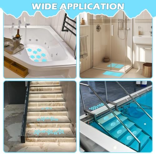 IBEQUEM 83 PCS Non Slip Bathtub Stickers Blue