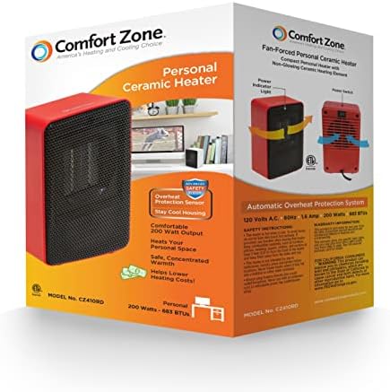 Comfort Zone CZ410RD 200 Watt Portable Ceramic Heater with Fan Red