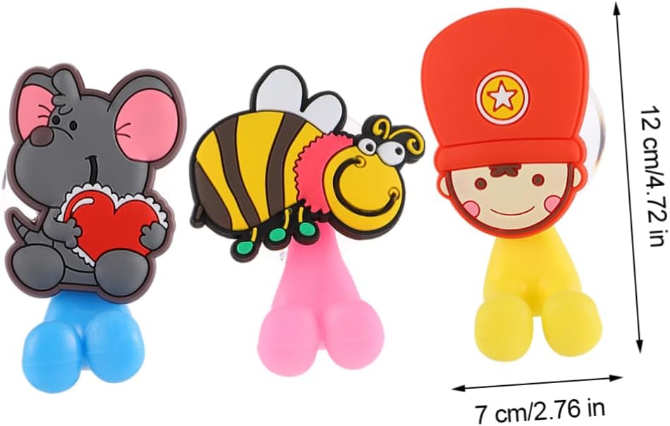 3PCS Cartoon Suction Cup Toothbrush Holder Wall Hooks